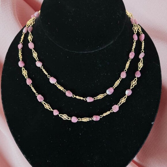Pink Tourmaline With Designer Gold Plated Chain Necklace - Picture 1 of 2